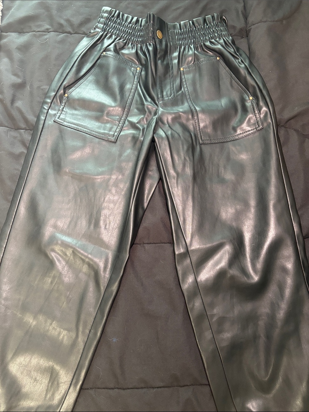 Forever 21 Black Faux Leather High-Waist Jogger Pants
